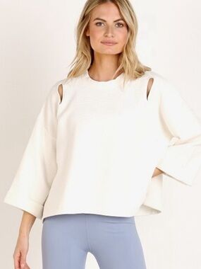 Varley Jenny Ribbed Ivory Cut Out Sweatshirt Pullover BOXY FIT size XS